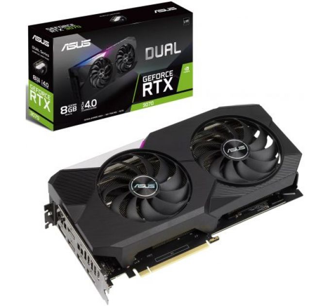 Видеокарта PCI-E ASUS GeForce RTX 3070 DUAL (DUAL-RTX3070-8G-V2) 8GB GDDR6 256bit 8nm 1500/14000MHz 2*HDMI/3*DP