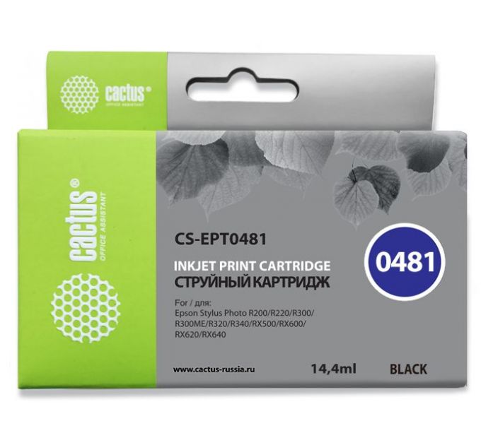 Картридж струйный Cactus CS-EPT0481 черный (16мл) для Epson Stylus Photo R200/R220/R300/R320/R340/RX500/RX600/RX620/RX640