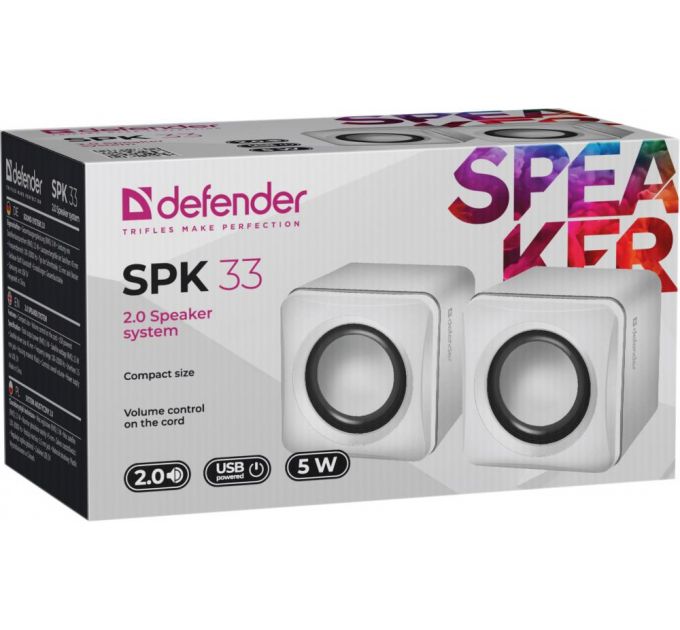 Колонки Defender SPK 33 2.0 белый 5Вт портативные