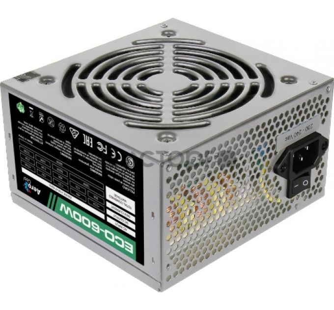 Блок питания Aerocool 600W Retail ECO-600W ATX v2.3 Haswell, fan 12cm, 400mm cable, power cord, 20+4P, 12V 4+4P, 1x PCI-E 6+2P, 4x SATA, 3x PATA, 1x F