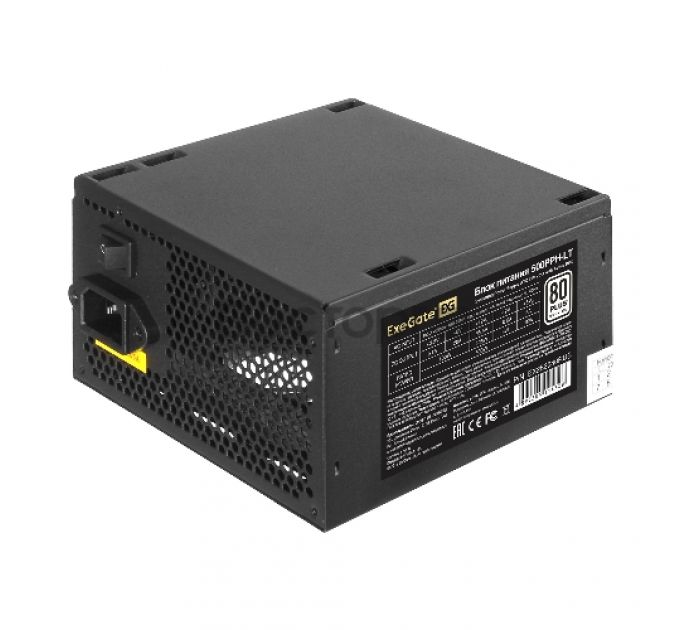 Блок питания 500W ExeGate 80 PLUS® 500PPH-LT-S-OEM (ATX, APFC, КПД 82% (80 PLUS)SC, 12cm fan, 24pin, (4+4)pin, PCIe, 5xSATA, 3xIDE, black, кабель 220V с защитой от выдергивания)