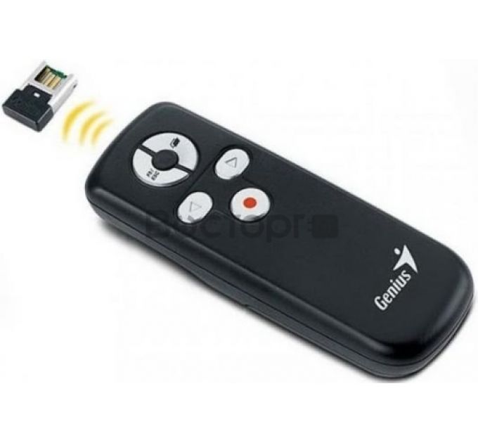 Презентер Genius MEDIA POINTER 100, 5 keys [ESC/F5, Blank, Page Up, Page Down, Laser- Pointer], W 2.4Ghz, 2xAAA, USB, Black. Презентер Genius MEDIA POINTER 100, 5 keys [ESC/F5, Blank, Page Up, Page Down, Laser- Pointer], W 2.4Ghz, 2xAAA, USB, Black.