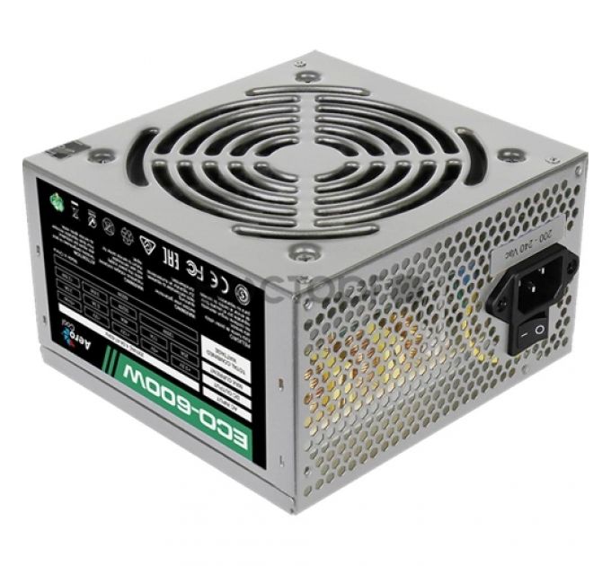 Блок питания Aerocool 600W Retail ECO-600W ATX v2.3 Haswell, fan 12cm, 400mm cable, power cord, 20+4P, 12V 4+4P, 1x PCI-E 6+2P, 4x SATA, 3x PATA, 1x F