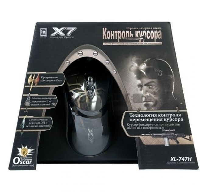 Мышь A4Tech XL-747H (черный+корич./Brouw Spyd) USB, 6кн, 1кл-кн, 3600DPI