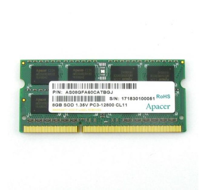 Модуль памяти SODIMM DDR3 8GB Apacer DV.08G2K.KAM (AS08GFA60CATBGJ) PC3-12800 1600MHz 2Rx8 CL11 204-pin 1.35V