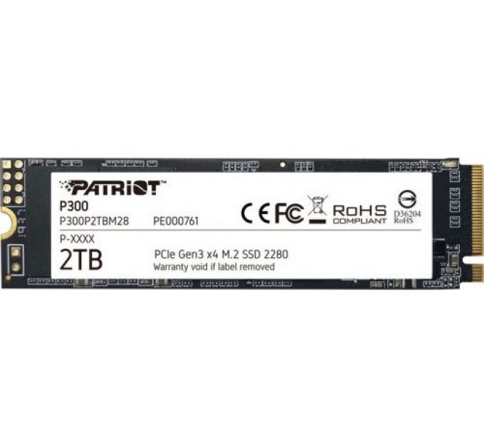 Накопитель SSD M.2 Patriot P300P2TBM28 2.0TB, PCI-E 3.0 x4, up to 2100/1650MBs, 290000 IOPs, 3D TLC, SMI2263XT, TBW 320TB, 22х80mm