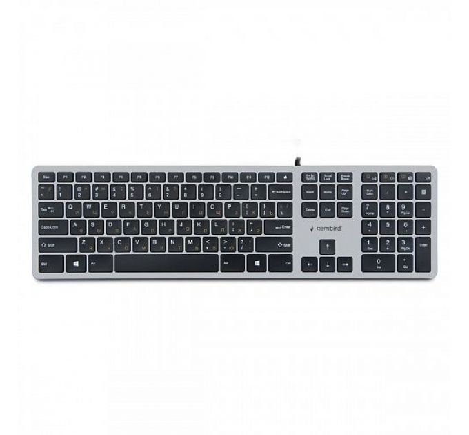 Клавиатура Gembird KB-8420 серая, USB, 109 кл., м/медиа, ножничный механизм, бесшумная, каб. 1.5м