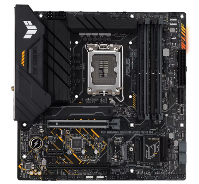 Материнская плата ASUS TUF GAMING B660M-PLUS WIFI, LGA1700, B660, 4*DDR5, DP+HDMI, CrossFireX, SATA3 + RAID, Audio, Gb LAN, USB 3.2*6, USB 2.0*6, COM*1 header (w/o cable), mATX ; 90MB1AZ0-M0EAY0 (TUF GAMING B660M-PLUS WIFI)