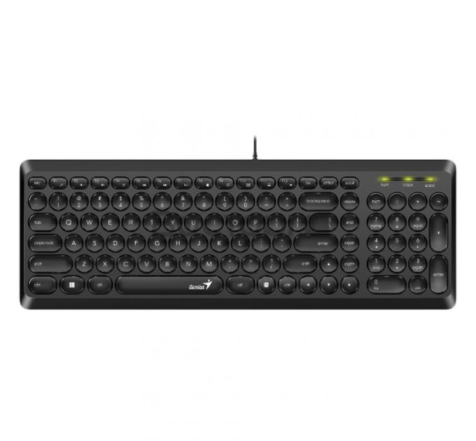 Клавиатура проводная мультимедийная Genius SlimStar Q200. 12 мультимидийных клавиш, тонкие клавиши, USB, поддержка приложения Genius Key support, кабель 1.5