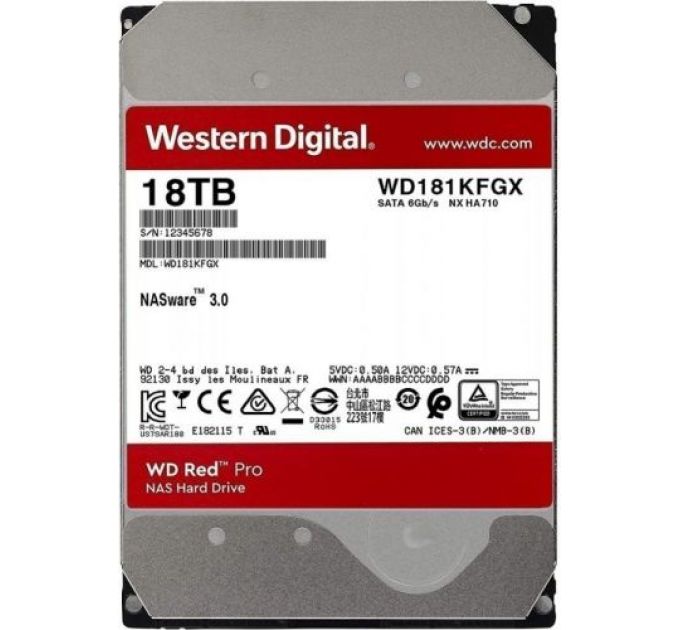 Жесткий диск 18TB SATA 6Gb/s Western Digital WD181KFGX WD Red Plus 3,5" 7200RPM 512MB NAS