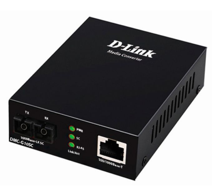 Медиаконвертер D-Link DMC-G10SC/A1A Медиаконвертер с 1 портом 100/1000Base-T и 1 портом 1000Base-LX с разъемом SC для одномодового оптического кабеля (до 10 км)