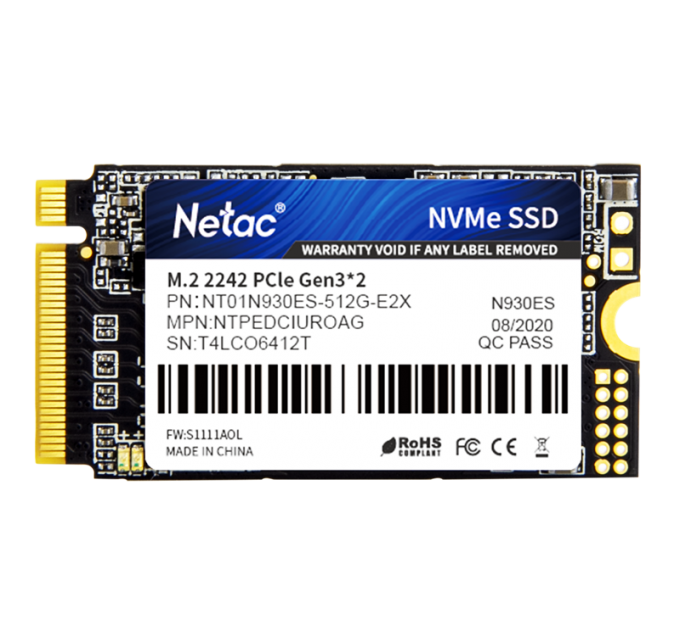 Ssd накопитель Netac SSD N930ES PCIe 3 x2 M.2 2242 NVMe 3D NAND 512GB, R/W up to 1650/1500MB/s, 3y wty (NT01N930ES-512G-E2X)