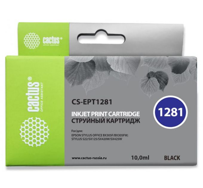 Картридж струйный Cactus CS-EPT1281 черный (10мл) для Epson Stylus S22/S125/SX420/SX425/Office BX305