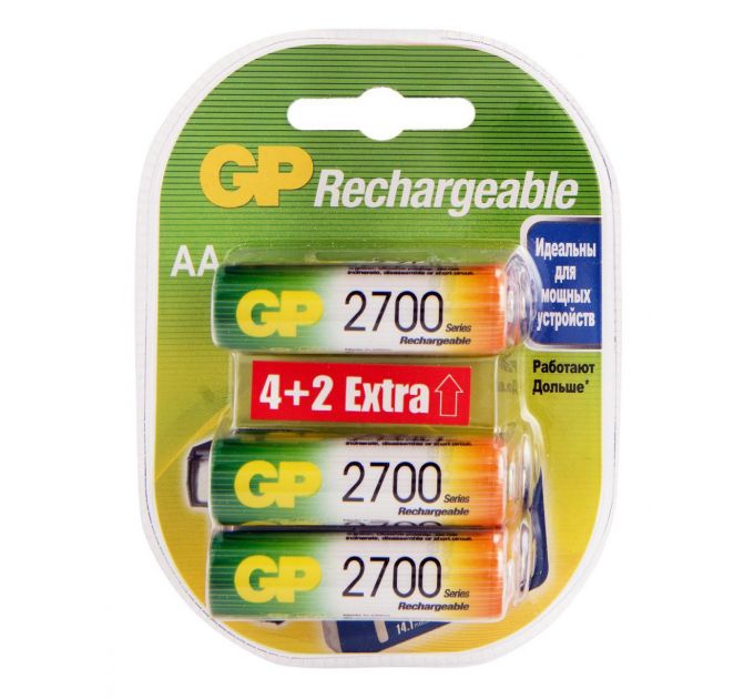 Аккумулятор GP Rechargeable 2700AAHC4/2 AA NiMH 2700mAh (6шт) блистер