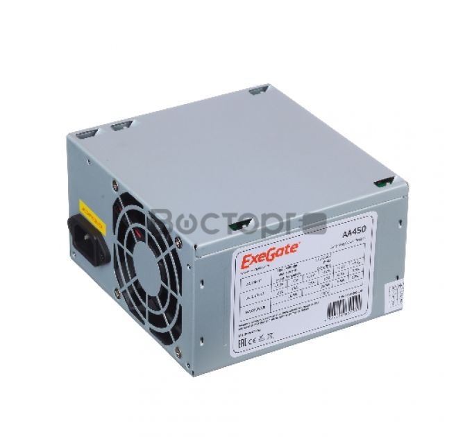 Блок питания 450W ExeGate AA450, ATX, PC, 8cm fan, 24p+4p, 2*SATA, 1*IDE + кабель 220V в комплекте