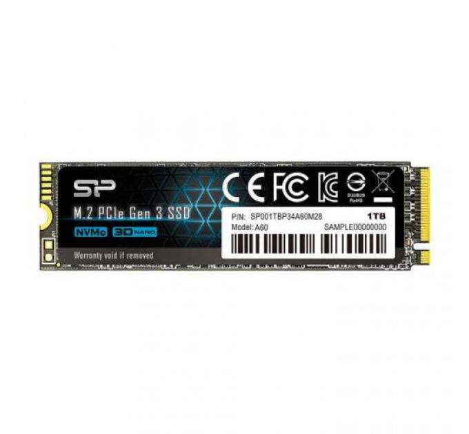 Накопитель SSD M.2 2280 Silicon Power SP001TBP34A60M28 P34A60 1TB PCIe Gen3x4 TLC 2200/1600MB/s MTBF 2M