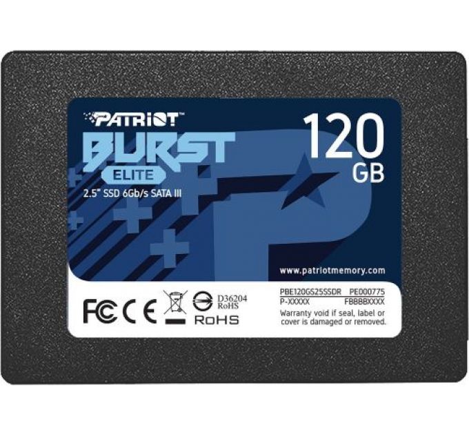 Накопитель SSD 2.5'' Patriot Memory PBE120GS25SSDR Burst Elite 120GB SATA 6Gb/s 3D TLC 450/320MB/s IOPS 40K/40K MTBF 2M