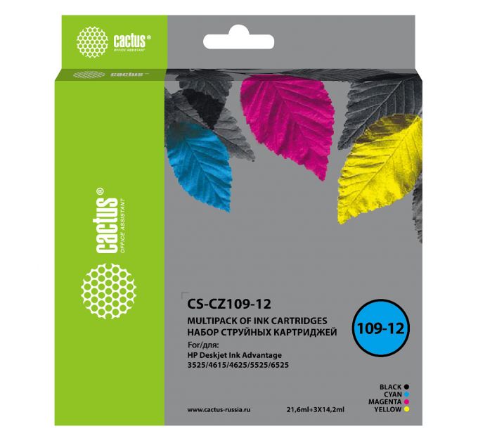 Картридж струйный Cactus CS-CZ109-12 черный/голубой/желтый/пурпурный набор (64.2мл) для HP DJ IA 3525/5525/4525