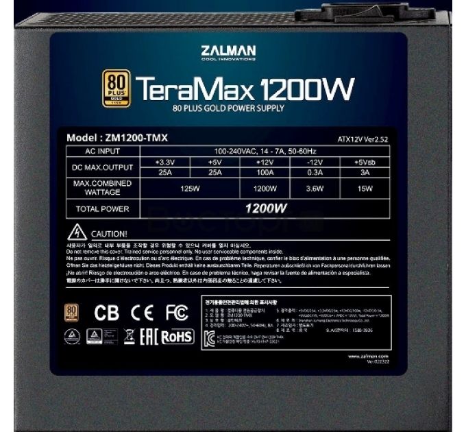Блок питания Zalman ZM1200-TMX, 1200W, ATX12V v2.52, APFC, 12cm Fan, 80+ Gold, black