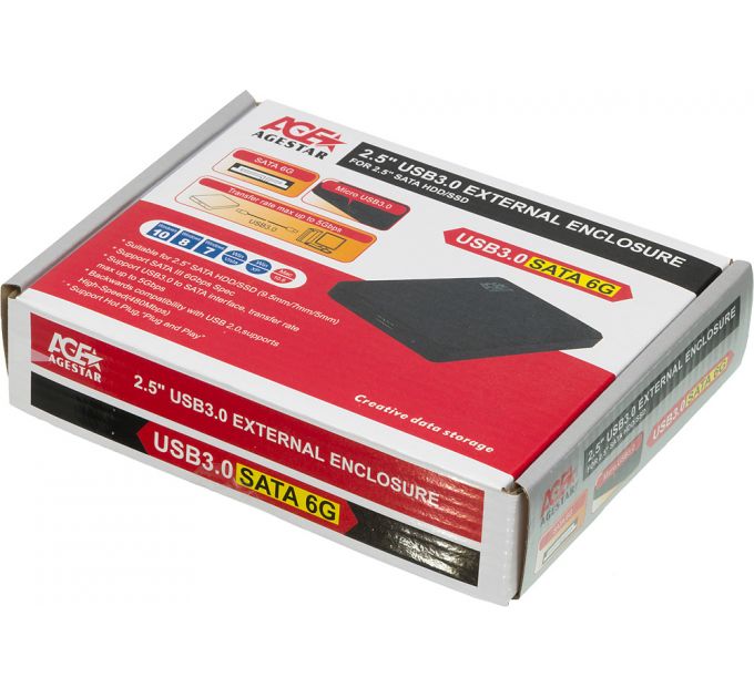 Внешний корпус для HDD AgeStar 3UB2P2 SATA III пластик черный 2.5;