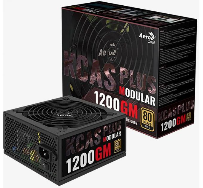 Блок питания Aerocool ATX 1200W KCAS PLUS 1200GM V2 (24+8+4+4pin) APFC 140mm fan 10xSATA Cab Manag RTL