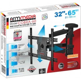 Кронштейн для телевизора Arm Media COBRA-60 черный 32"-65" макс.45кг настенный поворотно-выдвижной и наклонный