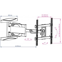 Кронштейн для телевизора Kromax ATLANTIS-60 черный 26"-65" макс.40кг настенный поворотно-выдвижной и наклонный