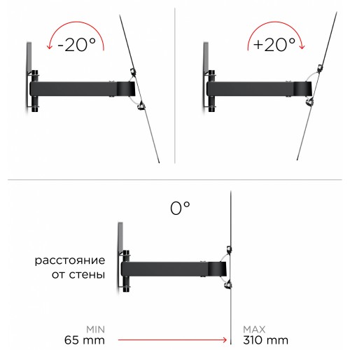 Кронштейн для телевизора Holder LCDS-5520-B черный 32"-55" макс.45кг настенный поворотно-выдвижной и наклонный