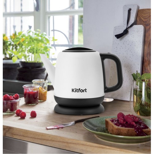 Чайник электрический Kitfort KT-6112 1л. 1630Вт белый/черный корпус: металл/пластик (КТ-6112)
