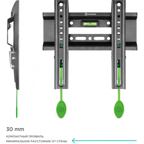 Кронштейн для телевизора Onkron FM1 черный 17-43 (макс. 30 кг) - настенный фиксированный крепеж