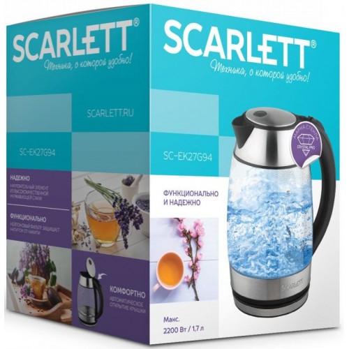 Чайник электрический Scarlett SC-EK27G94 1.7л. 2200Вт нержавеющая сталь корпус: стекло/металл/пластик