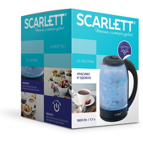 Чайник электрический Scarlett SC-EK27G90 1.7л. 1800Вт черный корпус: стекло