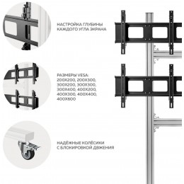Подставка для телевизора Onkron FSPRO2L-22 серебристый 40"-55" макс.200кг напольный мобильный