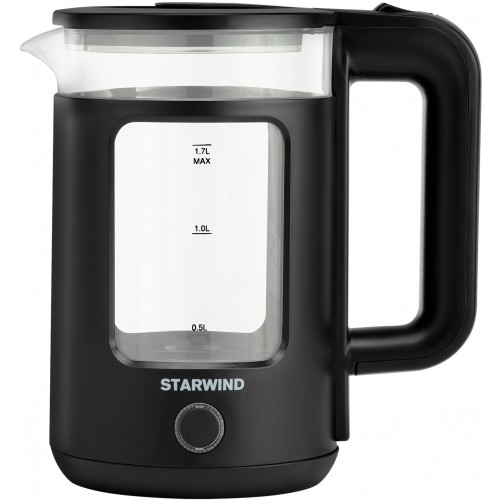 Чайник электрический Starwind SKG1053 1.7л. 1800Вт черный корпус: стекло