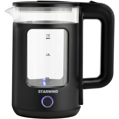 Чайник электрический Starwind SKG1053 1.7л. 1800Вт черный корпус: стекло