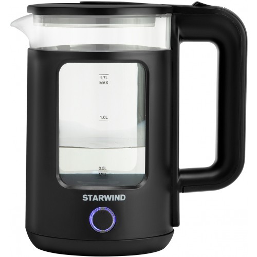 Чайник электрический Starwind SKG1053 1.7л. 1800Вт черный корпус: стекло