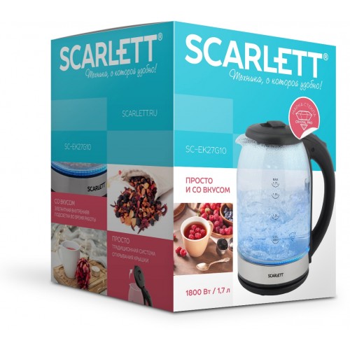 Чайник электрический Scarlett SC-EK27G10 1.7л. 1800Вт черный/серебристый корпус: стекло/пластик