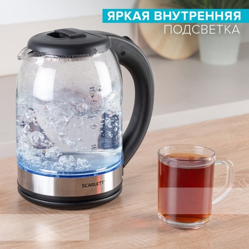 Чайник электрический Scarlett SC-EK27G10 1.7л. 1800Вт черный/серебристый корпус: стекло/пластик