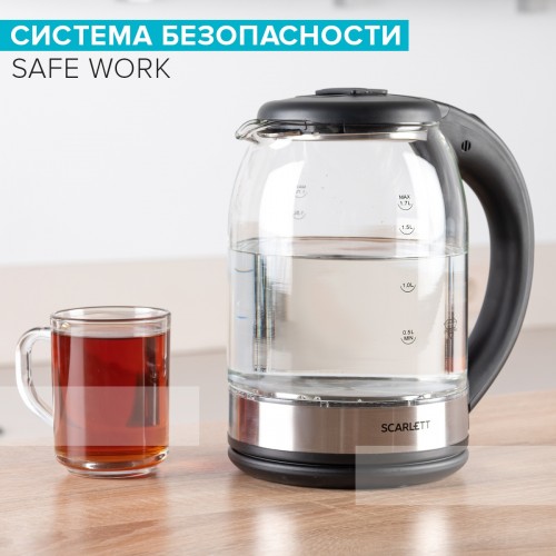 Чайник электрический Scarlett SC-EK27G10 1.7л. 1800Вт черный/серебристый корпус: стекло/пластик
