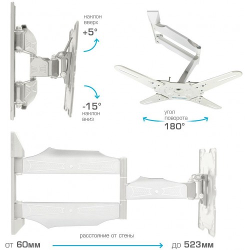 Кронштейн для телевизора Kromax ATLANTIS-40 белый 22"-65" макс.40кг настенный поворот и наклон