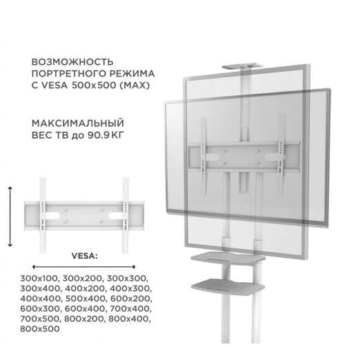 Подставка для телевизора Onkron TS1881 белая, мобильная, для экранов 50-86, макс. нагрузка 105.9 кг