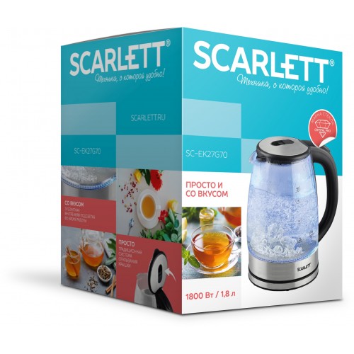 Чайник электрический Scarlett SC-EK27G70 1.8л. 1800Вт серебристый/черный корпус: стекло/металл/пластик
