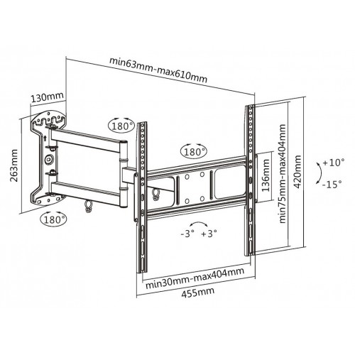 Кронштейн для телевизора Ultramounts UM906 черный 32"-55" макс.35кг настенный поворотно-выдвижной и наклонный