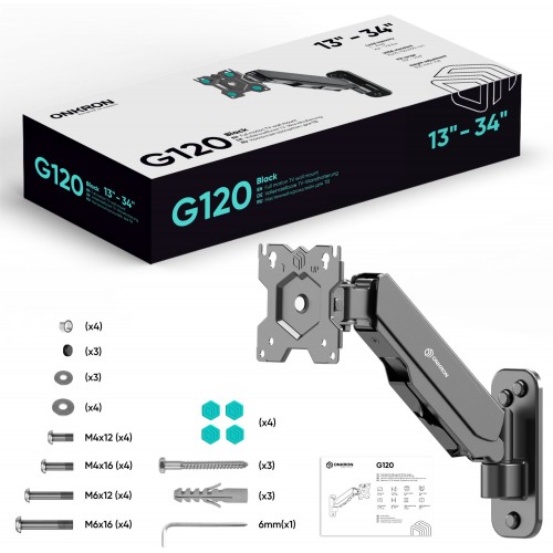 Кронштейн для телевизора Onkron G120 черный 13-34, макс. 8кг, настенный, поворотный и наклонный