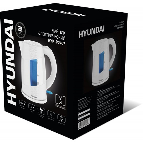 Чайник электрический Hyundai HYK-P2407 1.7л. 2200Вт белый/голубой корпус: пластик