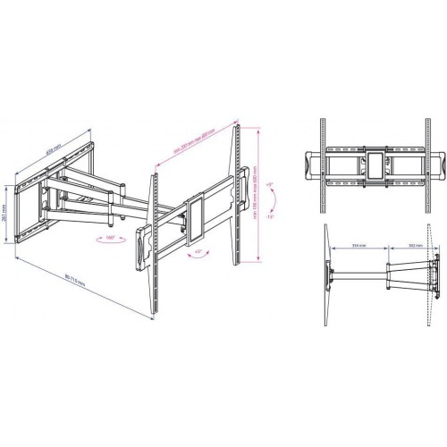 Кронштейн для телевизора Kromax ATLANTIS-75 черный 40"-90" макс.101кг настенный поворотно-выдвижной и наклонный