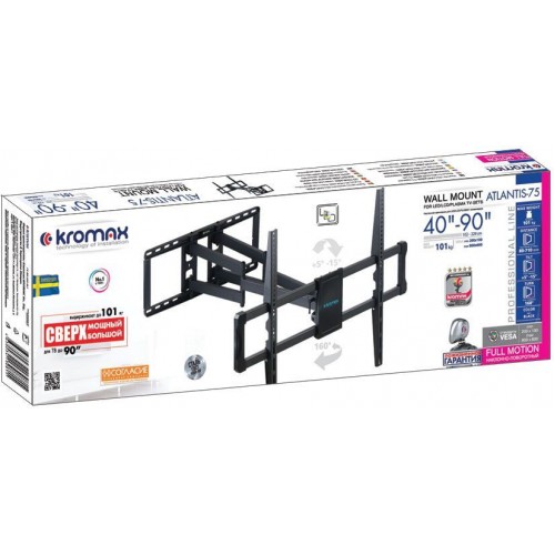 Кронштейн для телевизора Kromax ATLANTIS-75 черный 40"-90" макс.101кг настенный поворотно-выдвижной и наклонный