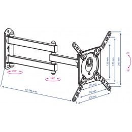 Кронштейн для телевизора Kromax DIX-14 черный 15"-42" макс.20кг настенный поворотно-выдвижной и наклонный