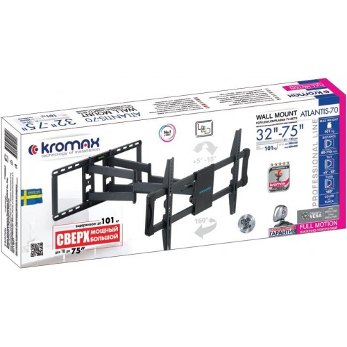 Кронштейн для телевизора Kromax ATLANTIS-70 черный 32"-75" макс.101кг настенный поворотно-выдвижной и наклонный