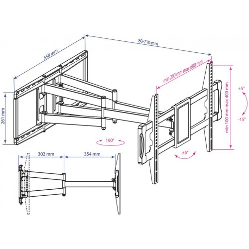 Кронштейн для телевизора Kromax ATLANTIS-70 черный 32"-75" макс.101кг настенный поворотно-выдвижной и наклонный